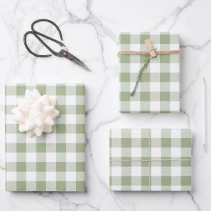 Classic Sage Green Plaid Wrapping Paper Sheets