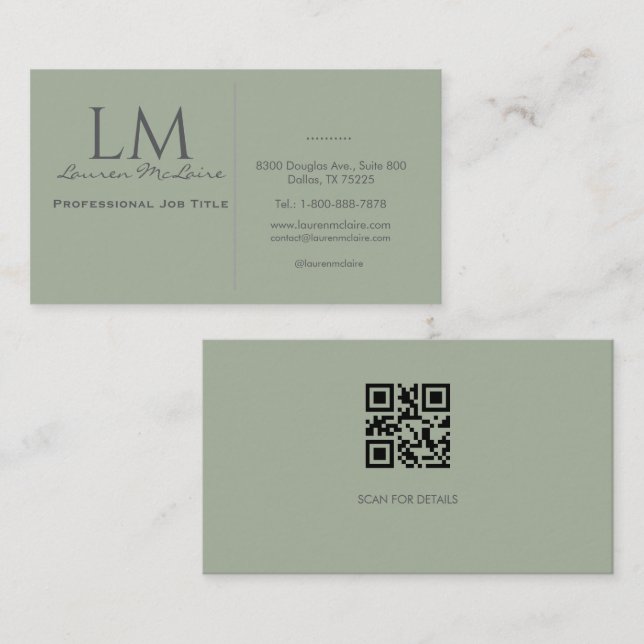 Classic Sage Green QR Code Business Branding Card (Front/Back)