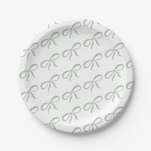 Classic Sage Green Ribbon Baby Shower Paper Plates