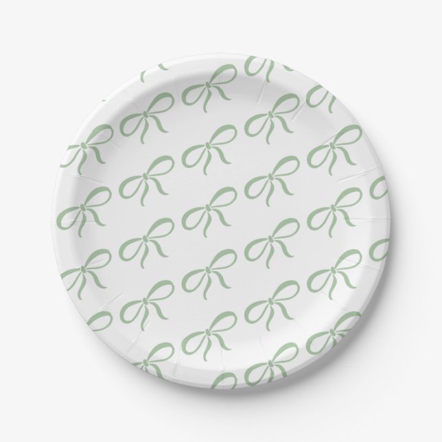 Classic Sage Green Ribbon Baby Shower Paper Plates (Front)
