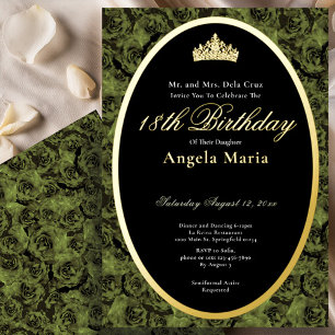 Classic Sage Green Roses 18th Birthday Debut Gold Foil Invitation