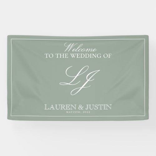 Classic Sage Green Script Modern Monogram Welcome Banner