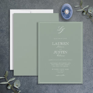 Classic Sage Green Script Monogram Wedding Invitation