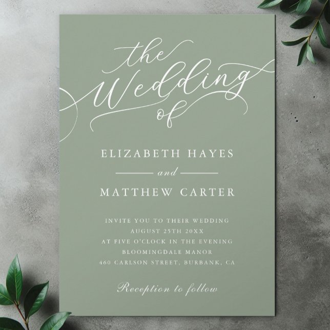 Classic Sage Green Script Wedding Invitation (Creator Uploaded)