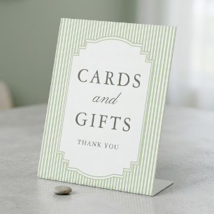 Classic Sage Green Striped Wedding Cards and Gifts Pedestal Sign