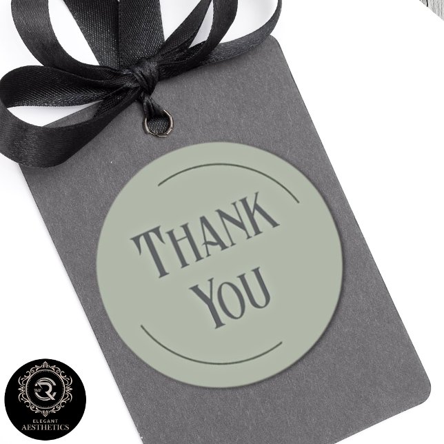 Classic Sage Green Thank You Business Branding Round Sticker (Classic Sage Green Thank You Business Branding Round Sticker)