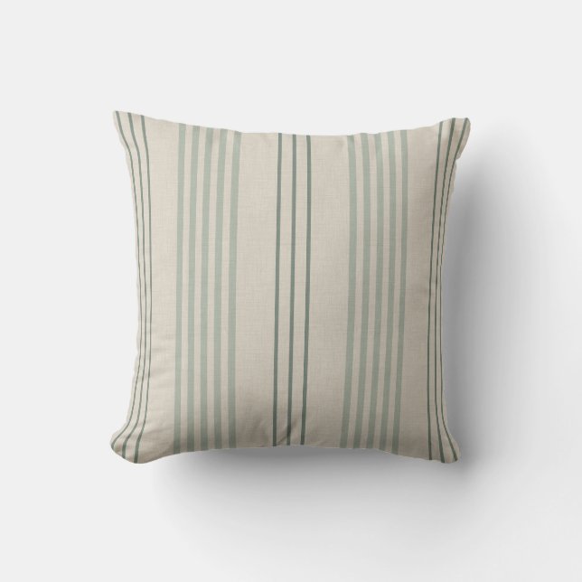 Classic Sage Green Ticking Stripe Pattern Throw Pillow (Front)