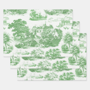 Classic Sage Green Vintage French Chateau Toile Wrapping Paper Sheets