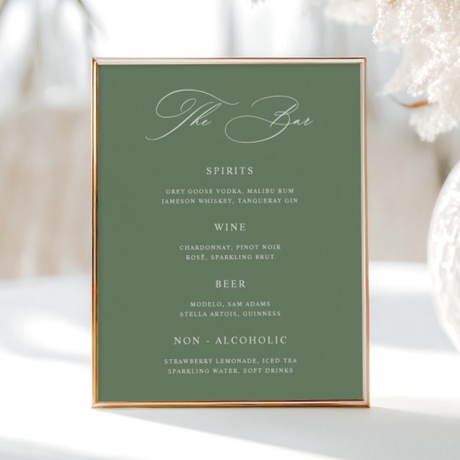 Classic Sage Green Wedding Bar Menu  Poster (Creator Uploaded)