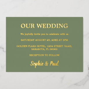 Classic Sage Green Wedding Foil Invitation