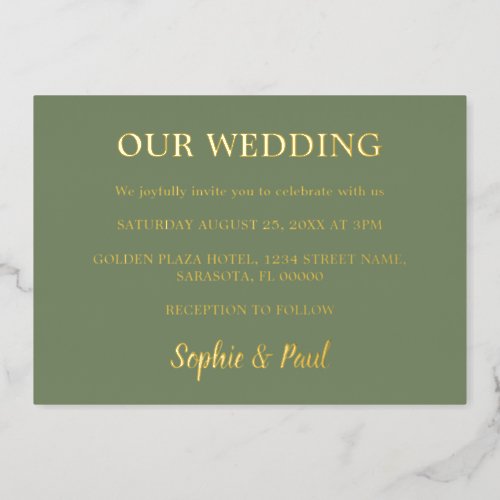 Classic Sage Green Wedding Foil Invitation
