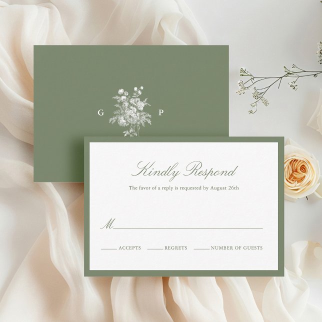 Classic Sage Green Wedding Monogram Response Card (Creator Uploaded)