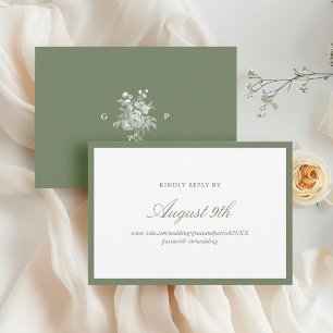 Classic Sage Green Wedding Monogram Response Card