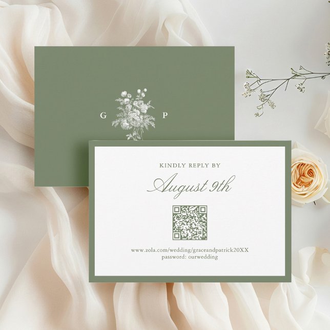 Classic Sage Green Wedding Monogram Response Card (Creator Uploaded)