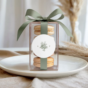 Classic Sage Green Wedding Monogram Round Sticker