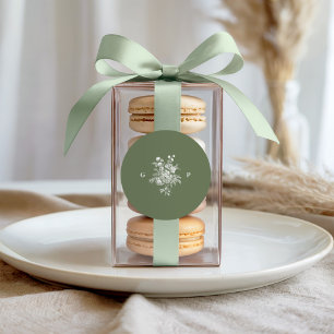 Classic Sage Green Wedding Monogram Round Sticker