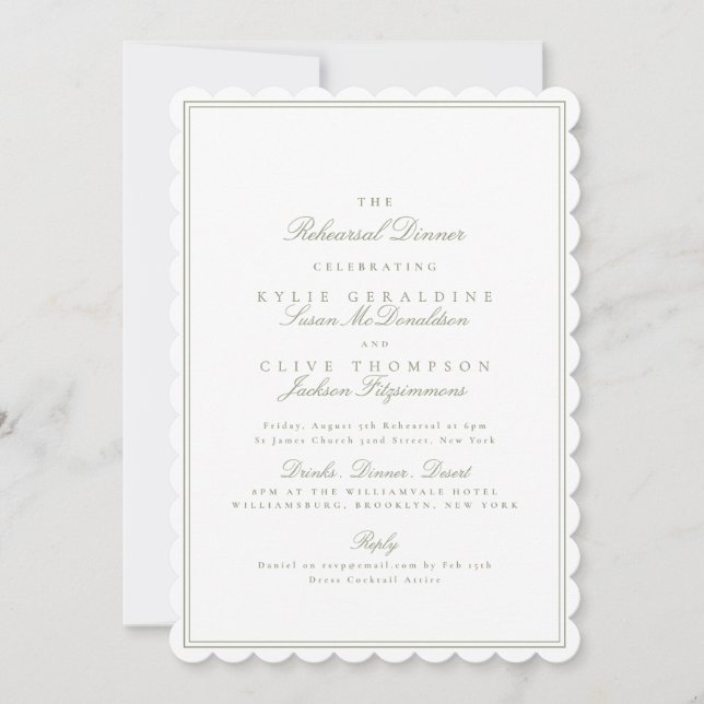 Classic Sage Green Wedding Rehearsal Dinner Invitation (Front)