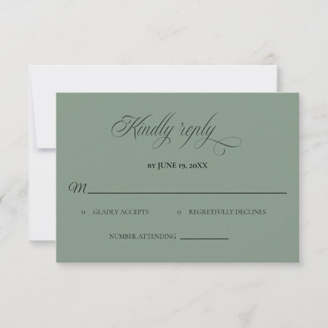 Classic Sage Green Wedding RSVP card (Front)