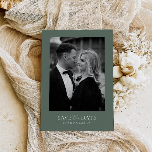 Classic Sage Green Wedding Save the Date Postcard