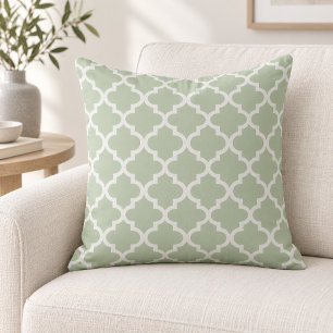 Classic Sage Green White Quatrefoil Trellis Throw Pillow