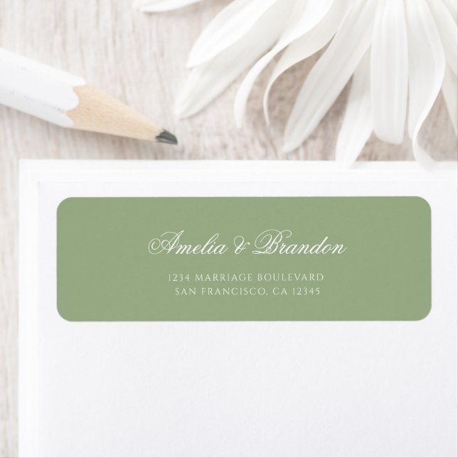 Classic Sage Green & White Script Wedding Address Label (Insitu)