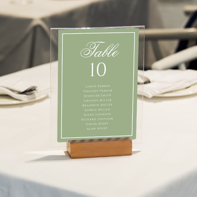 Classic Sage Green & White Wedding Seating Chart Table Number (Creator Uploaded)