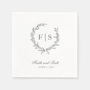 Classic Sage Green Wreath Disposable Napkins