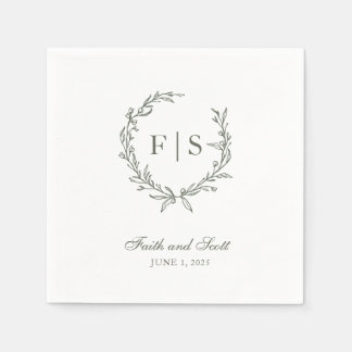 Classic Sage Green Wreath Disposable Napkins