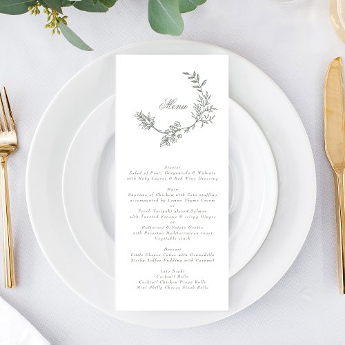 Classic Sage Green Wreath Floral Monogram Wedding Menu