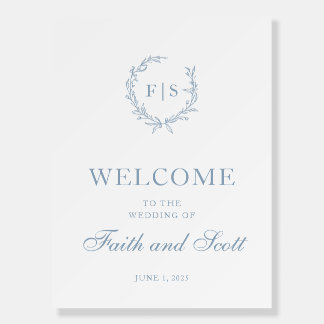 Classic Sage Green Wreath Monogram Welcome Sign