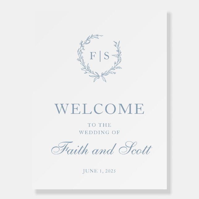 Classic Sage Green Wreath Monogram Welcome Sign (Front)