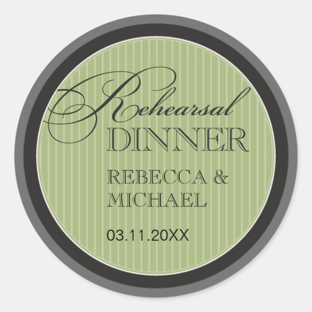 Classic Sage Pinstripe Rehearsal Dinner Sticker (Front)