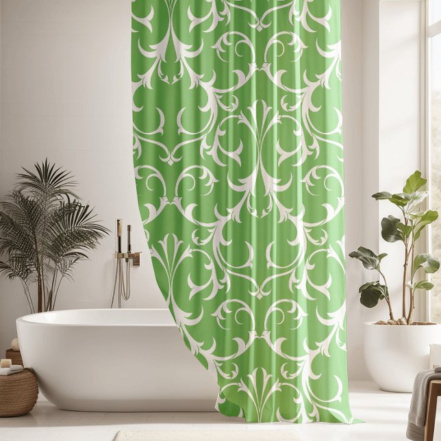 Classic Sage & White Damask Floral Shower Curtain (Creator Uploaded)