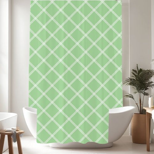 Classic Sage  White Plaid Shower Curtain