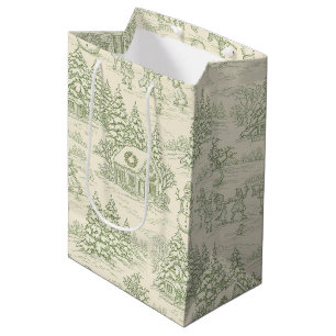 Classic Sage Winter Countryside Toile Pattern Medium Gift Bag