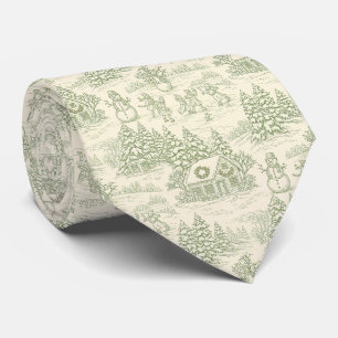 Classic Sage Winter Countryside Toile Pattern Neck Tie