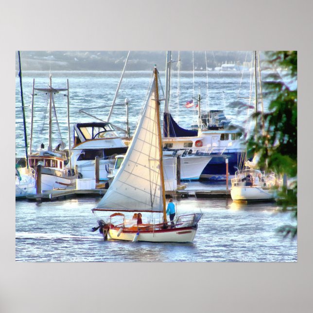 Classic Sailboat Sailing into Port Hadlock Marina Poster (Front)