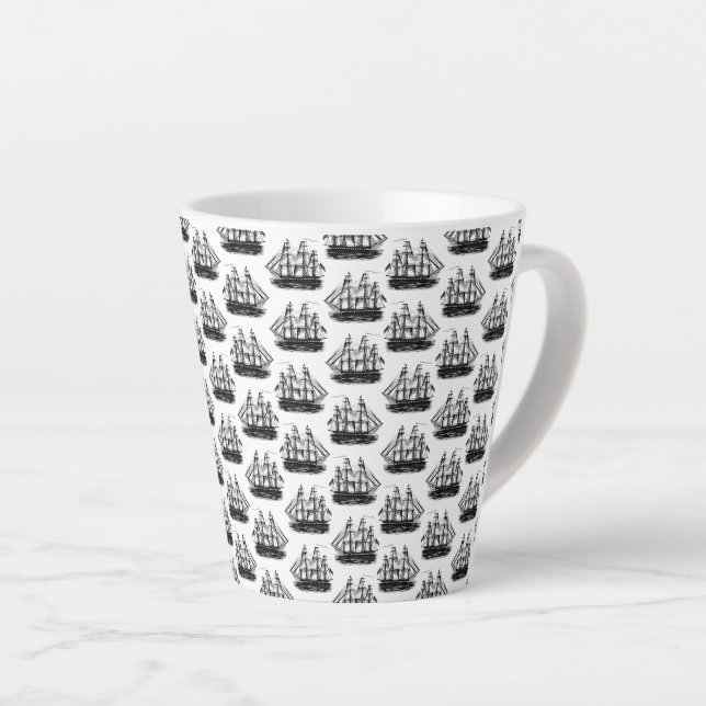 Classic Sailing Ships CUSTOM BACKGROUND COLOR Latte Mug (Right Angle)