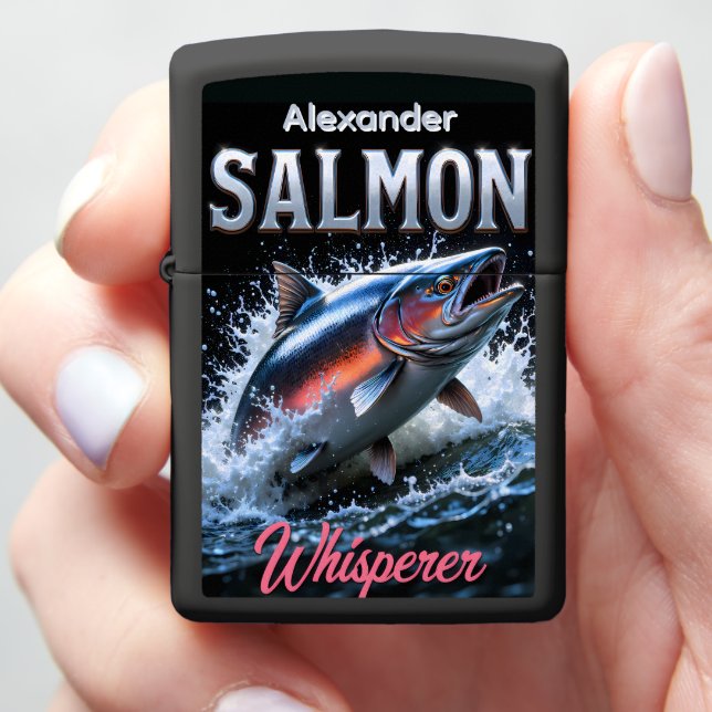Classic Salmon Leap Personalized River Zippo Lighter (In Hand)