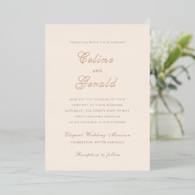 Classic Sandy Neutral Elegant Wedding Foil Invitation (Standing Front)