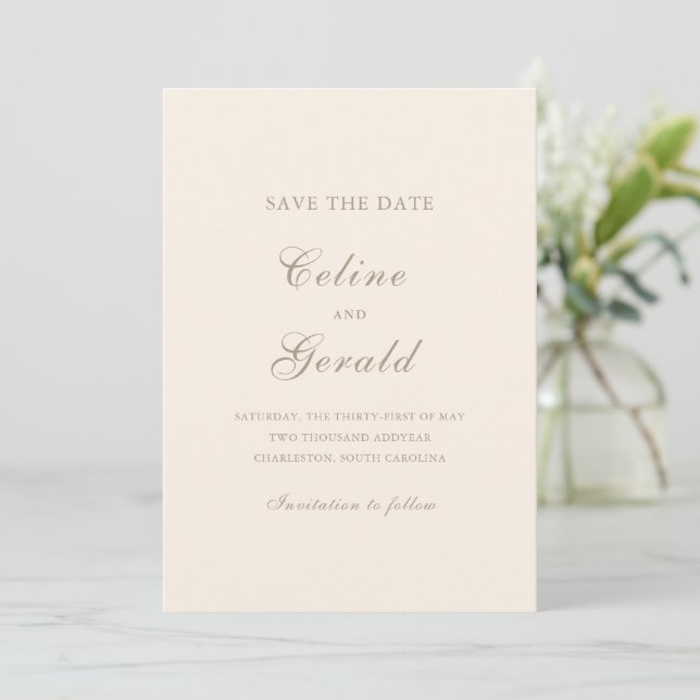Classic Sandy Neutral Elegant Wedding Save The Date (Standing Front)