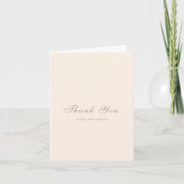 Classic Sandy Neutral Elegant Wedding Thank You Card (Front)