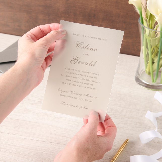 Classic Sandy Neutral Elegant Wedding Vellum Invitations (Handheld)