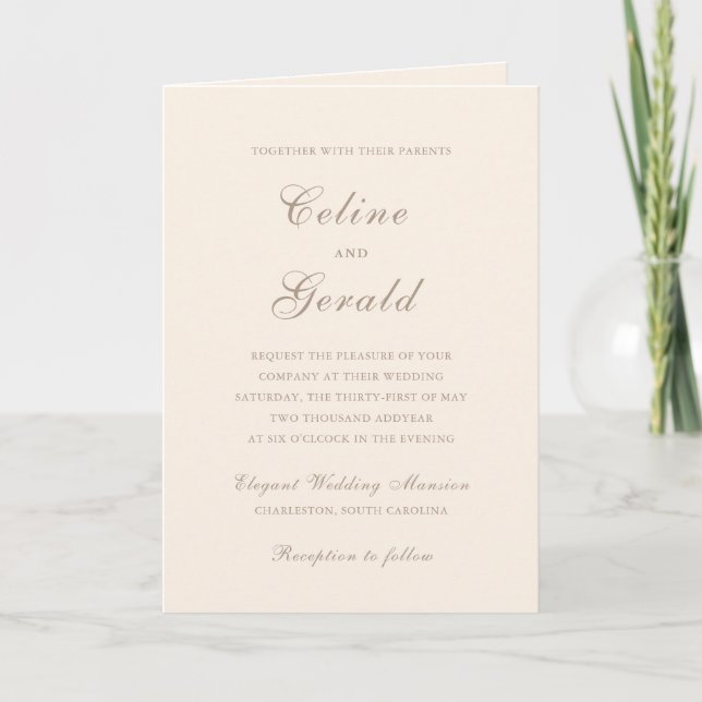 Classic Sandy Neutral QR Code Elegant Wedding Invitation (Front)