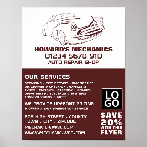 Classic Sangria Auto MechanicRepairs Advertising Poster