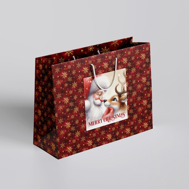 Classic Santa and Rudolph Cartoon Christmas Giftin Large Gift Bag (Classic Santa and Rudolph Cartoon Christmas Gift Bag

)