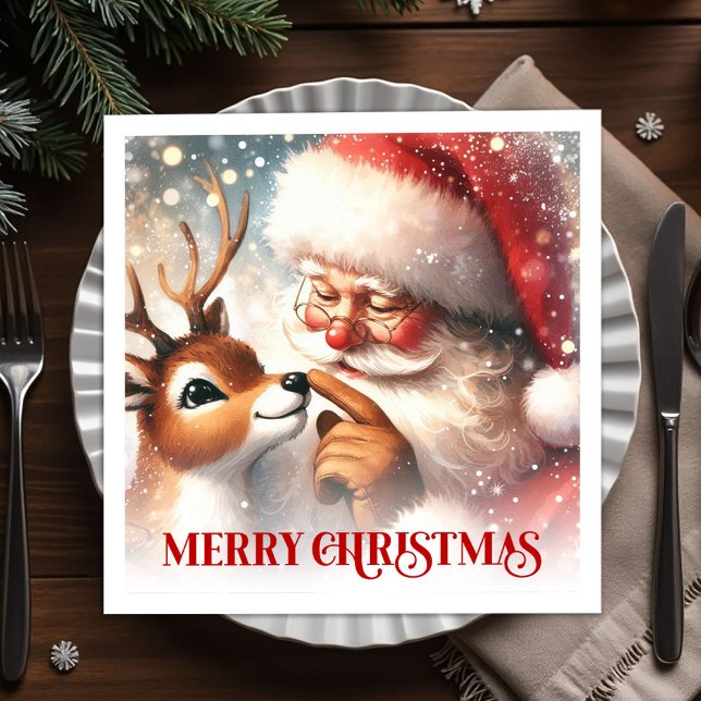 Classic Santa and Rudolph Christmas Dinner Party  Napkins (Classic Santa and Rudolph Christmas Dinner Party Napkins

)