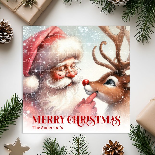 Classic Santa and Rudolph Custom Kids Holiday Gift Jigsaw Puzzle (Classic Santa and Rudolph Custom Kids Holiday Puzzle)