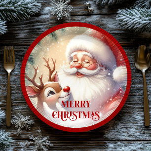 Classic Santa Cartoon Kids Christmas Party Paper P Plates