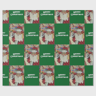 Classic Santa - Checking It Twice Holiday Green Wrapping Paper